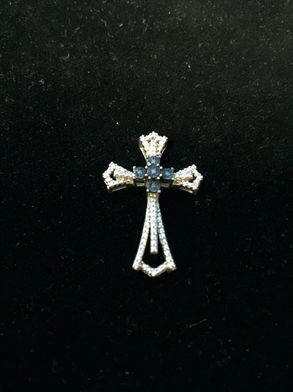 AU Sterling Silver & Multi Colored Diamond Cross Pendant