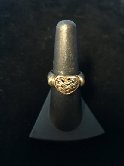 Woven Heart Heavy Sterling Silver Ring - Size 6.75