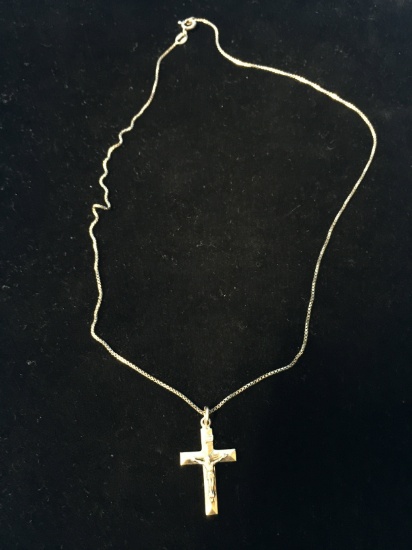 Jesus Sterling Silver Rosary Cross Pendant W/ 16" Sterling Chain