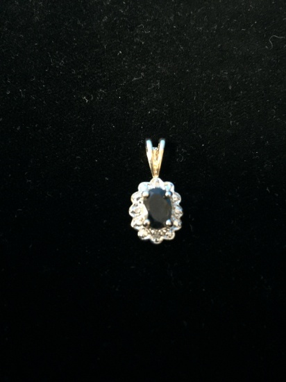 Sapphire & Diamond Sterling Silver Pendant