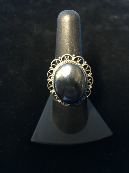 Old Pawn Taxco Sterling Silver & Hematite Ring - Size 7.25