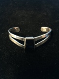 Old Pawn Taxco Sterling Silver & Black Onyx Heavy Cuff Bracelet - 25 Grams