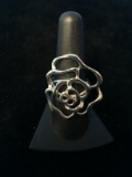 FAS Sterling Silver Large Rose Design Ring - Size 7.5