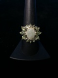 Jade & Peridot Sterling Silver Cocktail Ring - Size 8.75