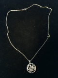 Diamond Lined Sterling Silver Love Pendant W/ 18