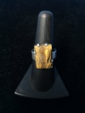 Vintage Sterling Silver & Carved Tiger's Eye Conquistador Motif Ring - Size 8