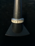 Sterling Silver & Carved CZ Thick Ring - Size 9
