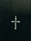 Old Pawn Zuni Sterling Silver Cross Pendant W/ Turquoise & Red Coral