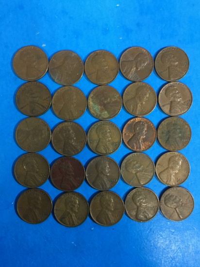 25 Count Lot of United States Lincoln Cent Wheat Pennies