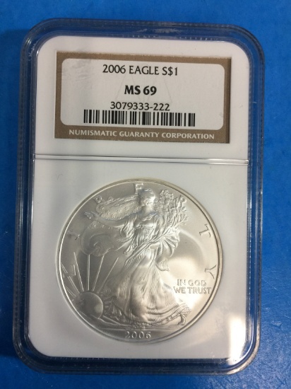 NGC Graded MS69 2006 American Silver Eagle 1 Ounce .999 Fine Silver Coin