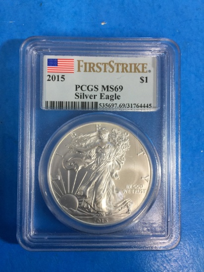 PCGS Graded First Strike MS69 2015 American Silver Eagle 1 Ounce Silver Round