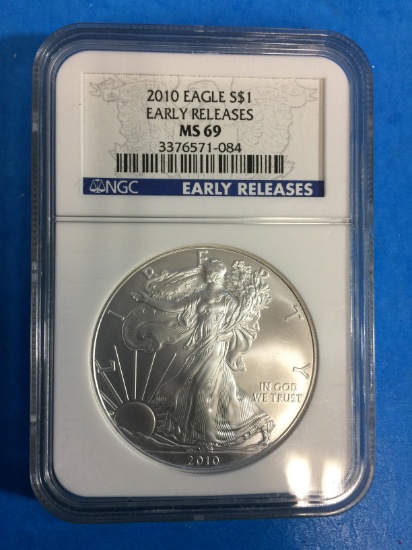 NGC Graded Early Releases MS69 2010 American Silver Eagle 1 Ounce Silver Round