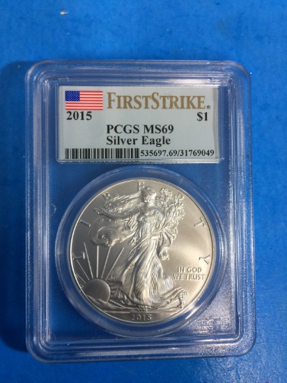 PCGS Graded First Strike MS69 2015 American Silver Eagle 1 Ounce Silver Round