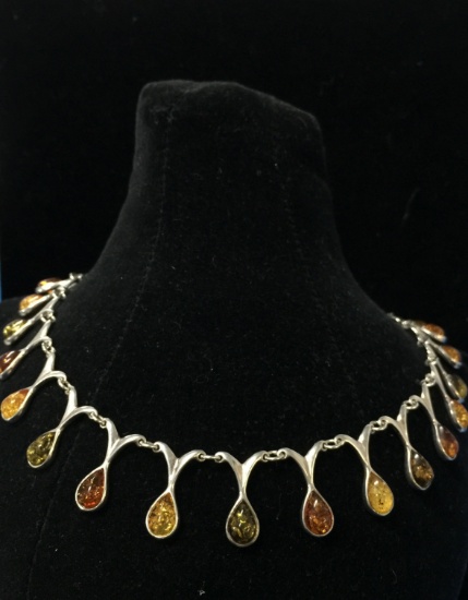 Stunning Baltic Amber Sterling Silver 16" Necklace