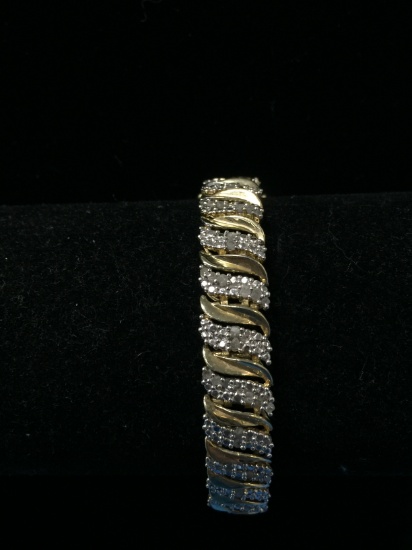 Beautiful Sterling Silver & Diamond Lined 7" Tennis Bracelet