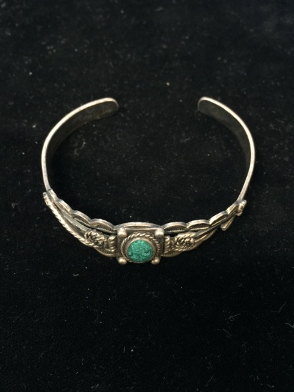 Old Pawn Native American Green Turquoise Sterling Silver Cuff Bracelet
