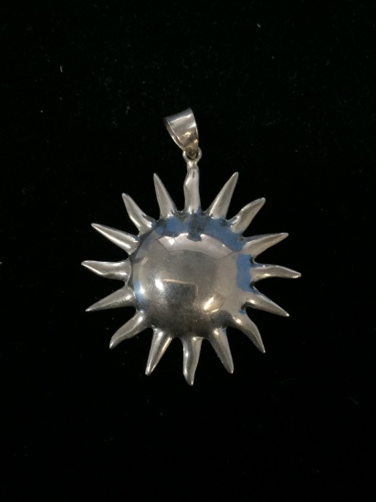 Large Puffy Sterling Silver Sun Pendant