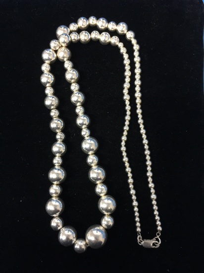Heavy 32" Puffy Beaded Sterling Silver Chain Necklace - 61 Grams