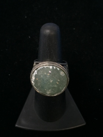 LIRM Israel Sterling Silver & Green Earthstone Ring - Size 6.75