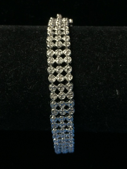 DBJ Sterling Silver & Diamond Lined Wide 7.25" Tennis Bracelet