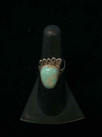 Old Pawn Sterling Silver & Turquoise Big Foot Ring - Size 5.5