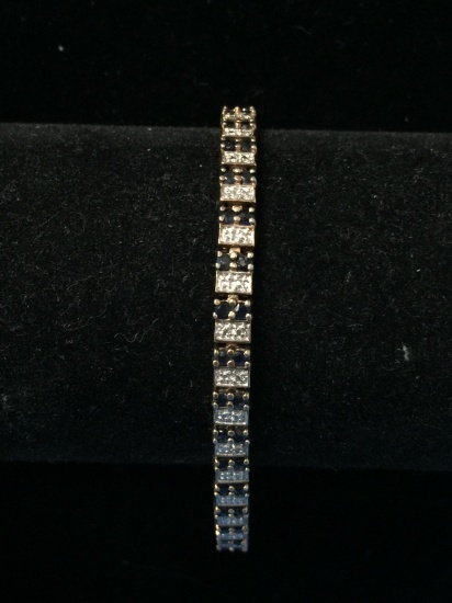 Stunning Diamond & Sapphire Sterling Silver 7.75" Tennis Bracelet