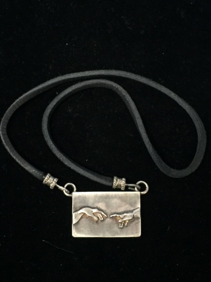 The Creation of Adam Heavy Sterling Silver Pendant W/ Rope Necklace