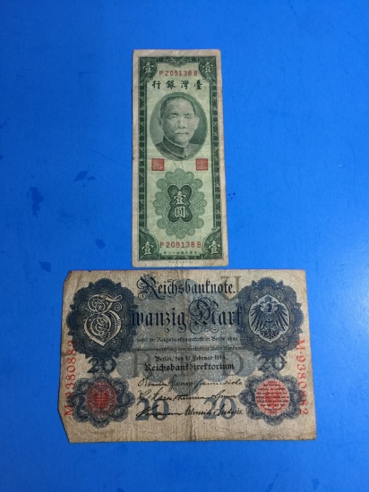 2 Count Lot of Vintage Unresearched Foreign Currency Notes Bills