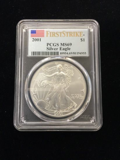 PCGS MS69 First Strike 2001 American Silver Eagle 1 Ounce .999 Silver Coin