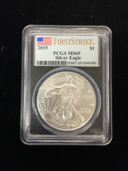 PCGS MS69 First Strike 2015 American Silver Eagle 1 Ounce .999 Silver Coin