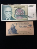 2 Count Lot of Vintage Foreign Currency Bill Notes