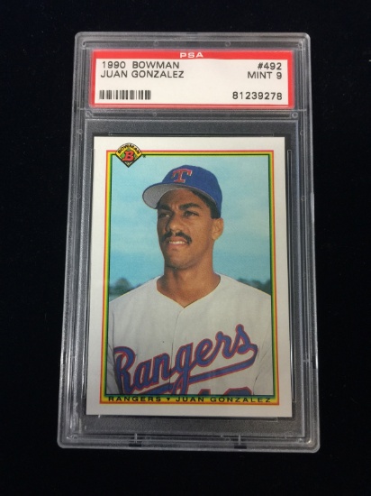 PSA Graded 1990 Bowman Juan Gonzalez Rangers Rookie Baseball Card - Mint 9