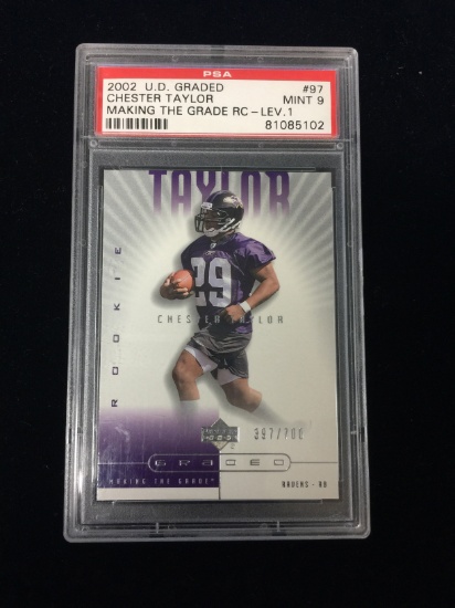 PSA Graded 2002 UD Graded Chester Taylor /700 Rookie Football Card - Mint 9