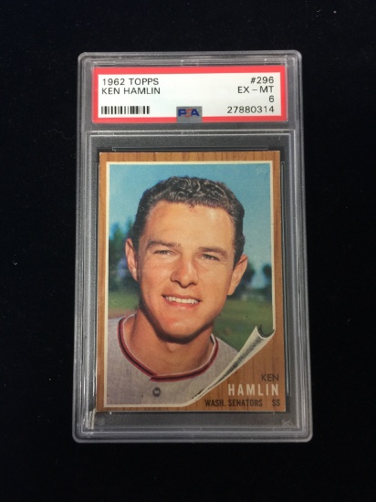 PSA Graded 1962 Topps #296 Ken Hamlin Senators Baseball Card