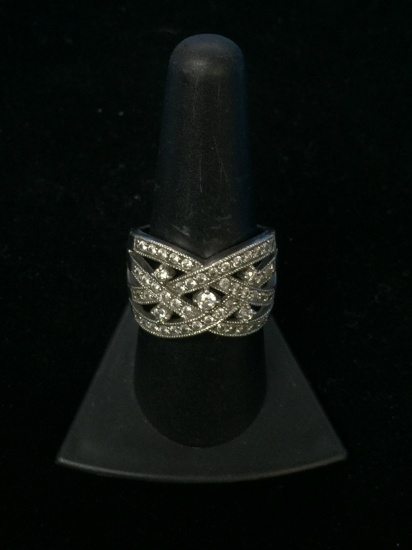 ESPO Sterling Silver & White Gemstone Statement Ring  - Size 9