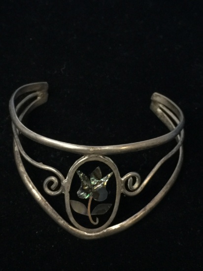 Alpaca Silver Cuff Bracelet W/ Black Onyx & Abalone Inlay