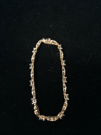 Diamond & Sapphire Sterling Silver Tennis Bracelet - 7.5"