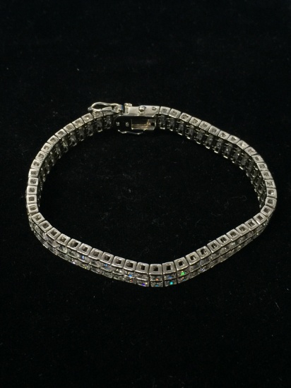 GM Sterling Silver & CZ Wide 7.5" Tennis Bracelet - 26 Grams