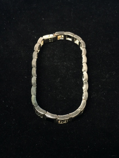 Pierced Sterling Silver & Black Onyx 7" Chain Link Bracelet
