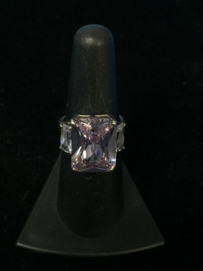 Large Purple Gemstone Sterling Silver Cocktail Ring - Size 6