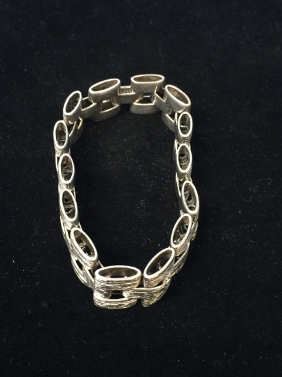 Heavy 7.5" Textured Sterling Silver Ornate Link Chain Bracelet - 28 Grams