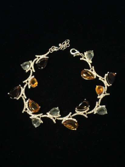 Topaz & Garnet 7.5" Sterling Silver Chain Bracelet