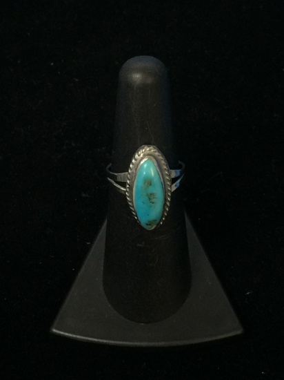 Old Pawn Native American Sterling Silver & Turquoise Ring - Size 5.5