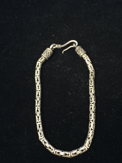 7.5" Sterling Silver Bali Style Byzantine Chain Bracelet