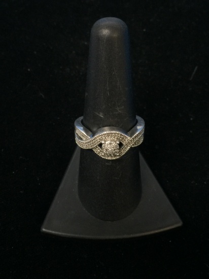 Stunning Diamond Cluster Sterling Silver Ring - Size 7.5