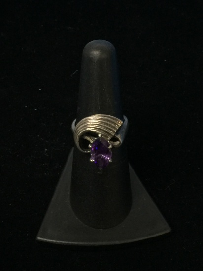 Tall Amethyst & Sterling Silver Cocktail Ring - Size 6