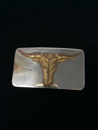 Vintage Silver Tone with Gold Tone Bull's Head Belt Buckle