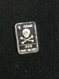 1 Gram .999 Fine Silver Skull & Cross Bones Silver Bullion Bar