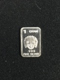 1 Gram .999 Fine Silver Indian Chief Silver Bullion Bar