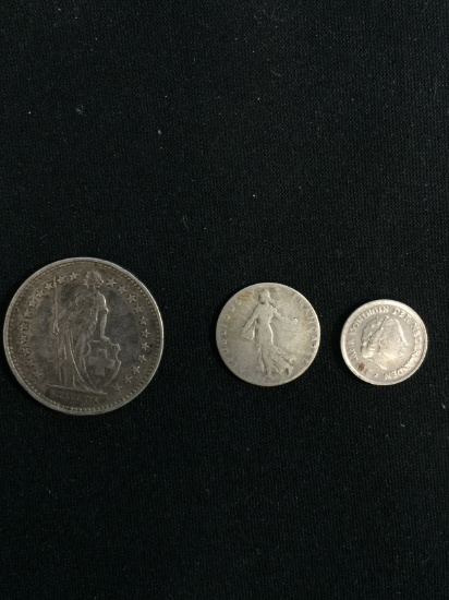 3 Count Lot of Vintage SILVER Foreign Coins